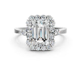 White gold Emerald Cut Diamond Halo Ring with Pear Side Stones and Prong Setting_72