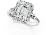 White gold Emerald Cut Diamond Halo Ring with Pear Side Stones and Prong Setting_73