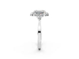 White gold Emerald Cut Diamond Halo Ring with Pear Side Stones and Prong Setting_74