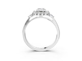 White gold Emerald Cut Diamond Halo Ring with Pear Side Stones and Prong Setting_75