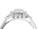 White gold Emerald Cut Diamond Halo Ring with Pear Side Stones and Prong Setting_76