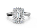 White gold Emerald Cut Diamond Halo Ring with Round Brilliant Halo and Solitaire Band_116