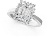White gold Emerald Cut Diamond Halo Ring with Round Brilliant Halo and Solitaire Band_117