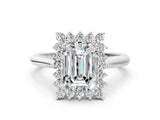 White gold Emerald Cut Diamond Halo Ring with Solitaire Band and Prong Setting_78