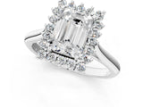 White gold Emerald Cut Diamond Halo Ring with Solitaire Band and Prong Setting_84