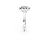 White gold Emerald Cut Diamond Halo Ring with Solitaire Band and Prong Setting_85