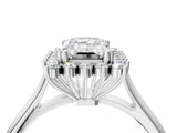 White gold Emerald Cut Diamond Halo Ring with Solitaire Band and Prong Setting_87