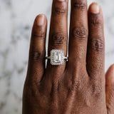 White gold Emerald Cut Diamond Halo Ring with Split Shank and Four-Prong Setting_61