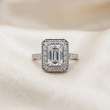 White gold Emerald Cut Diamond Halo Ring with Split Shank and Four-Prong Setting_62