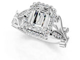 White gold Emerald Cut Diamond Halo Ring with Vintage Split Shank and Four-Prong Setting_60