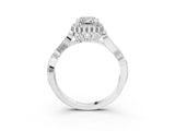 White gold Emerald Cut Diamond Halo Ring with Vintage Split Shank and Four-Prong Setting_62