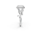 White gold Emerald Cut Diamond Halo Ring with Vintage Split Shank and Four-Prong Setting_63