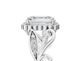 White gold Emerald Cut Diamond Halo Ring with Vintage Split Shank and Four-Prong Setting_66