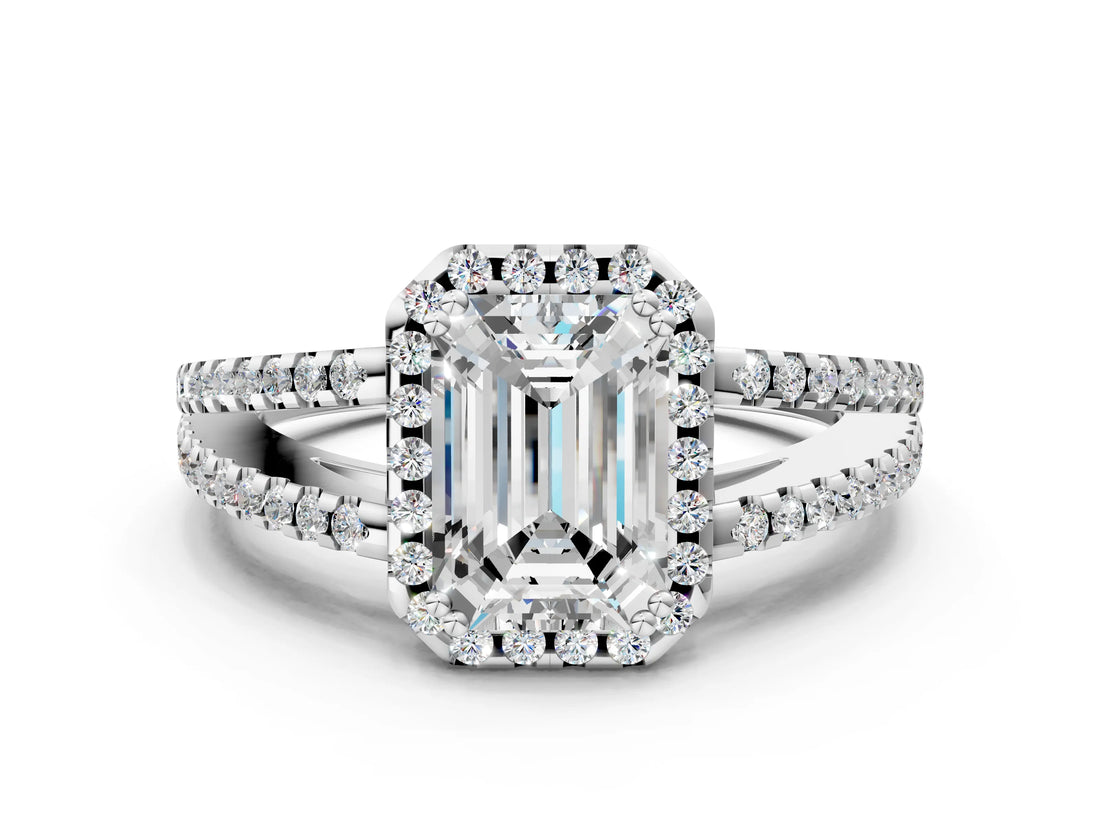 White gold Emerald Cut Diamond Halo Split Shank Engagement Ring_76