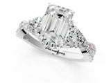 White gold Emerald Cut Diamond  Halo Twist Band Solitaire Prong Setting Ring_13