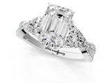 White gold Emerald Cut Diamond  Halo Twist Band Solitaire Prong Setting Ring_133