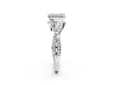White gold Emerald Cut Diamond  Halo Twist Band Solitaire Prong Setting Ring_134