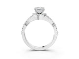 White gold Emerald Cut Diamond  Halo Twist Band Solitaire Prong Setting Ring_135