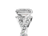 White gold Emerald Cut Diamond  Halo Twist Band Solitaire Prong Setting Ring_137