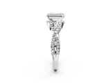 White gold Emerald Cut Diamond  Halo Twist Band Solitaire Prong Setting Ring_14