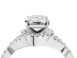 White gold Emerald Cut Diamond  Halo Twist Band Solitaire Prong Setting Ring_140