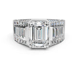 White gold Emerald Cut Diamond Mens Ring with Baguette Side Stones_48