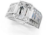 White gold Emerald Cut Diamond Mens Ring with Baguette Side Stones_49