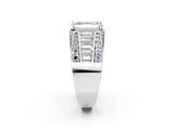 White gold Emerald Cut Diamond Mens Ring with Baguette Side Stones_50