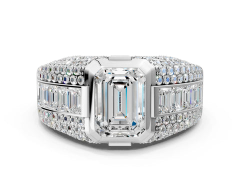 White gold Emerald Cut Diamond Mens Ring with Side Stones_24