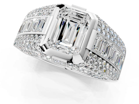 White gold Emerald Cut Diamond Mens Ring with Side Stones_25