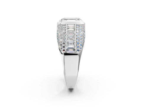 White gold Emerald Cut Diamond Mens Ring with Side Stones_26