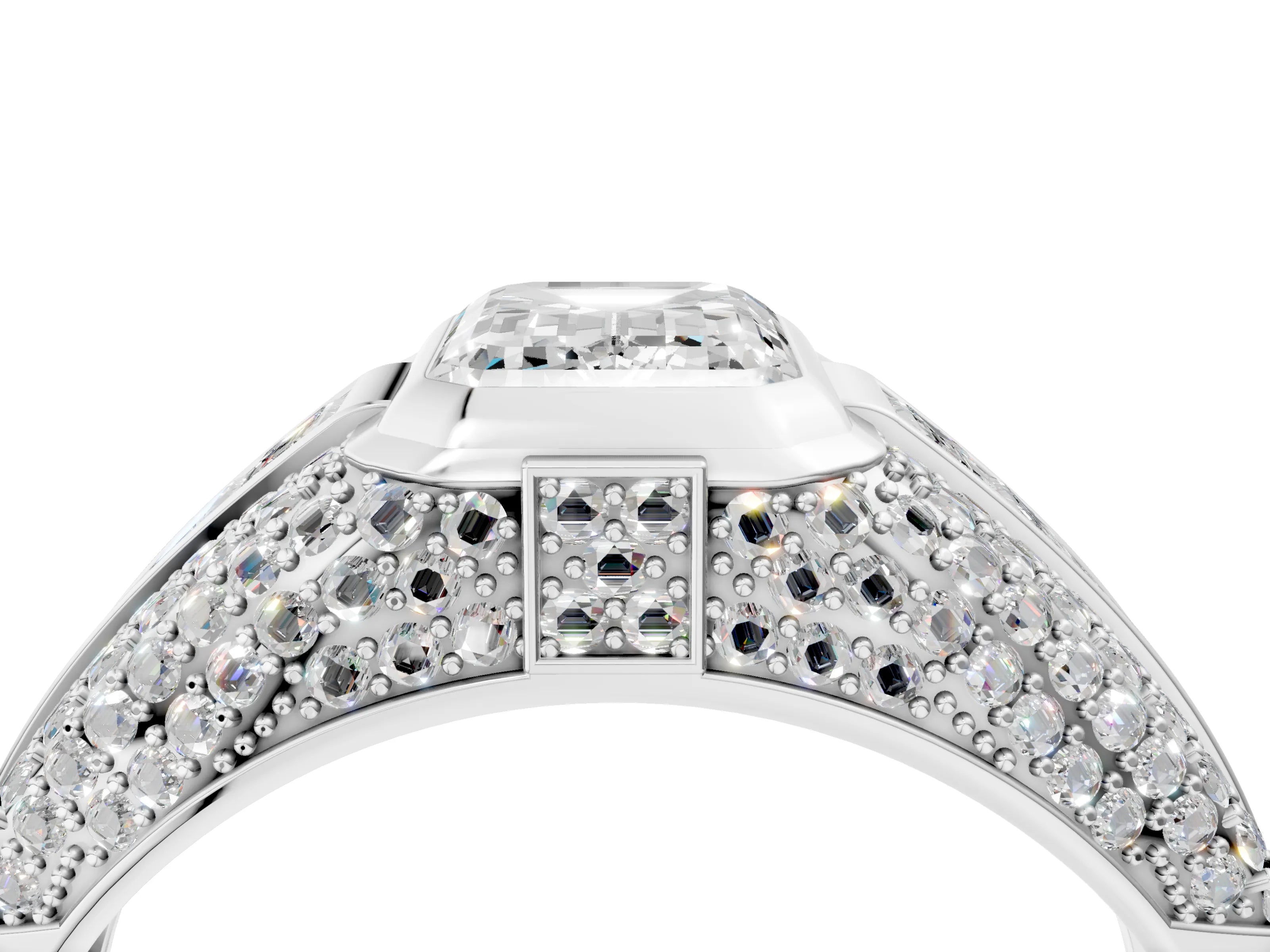 White gold Emerald Cut Diamond Mens Ring with Side Stones_28