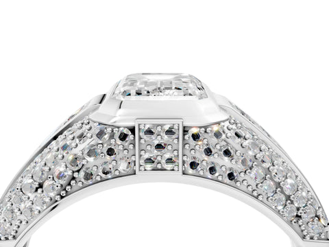White gold Emerald Cut Diamond Mens Ring with Side Stones_28
