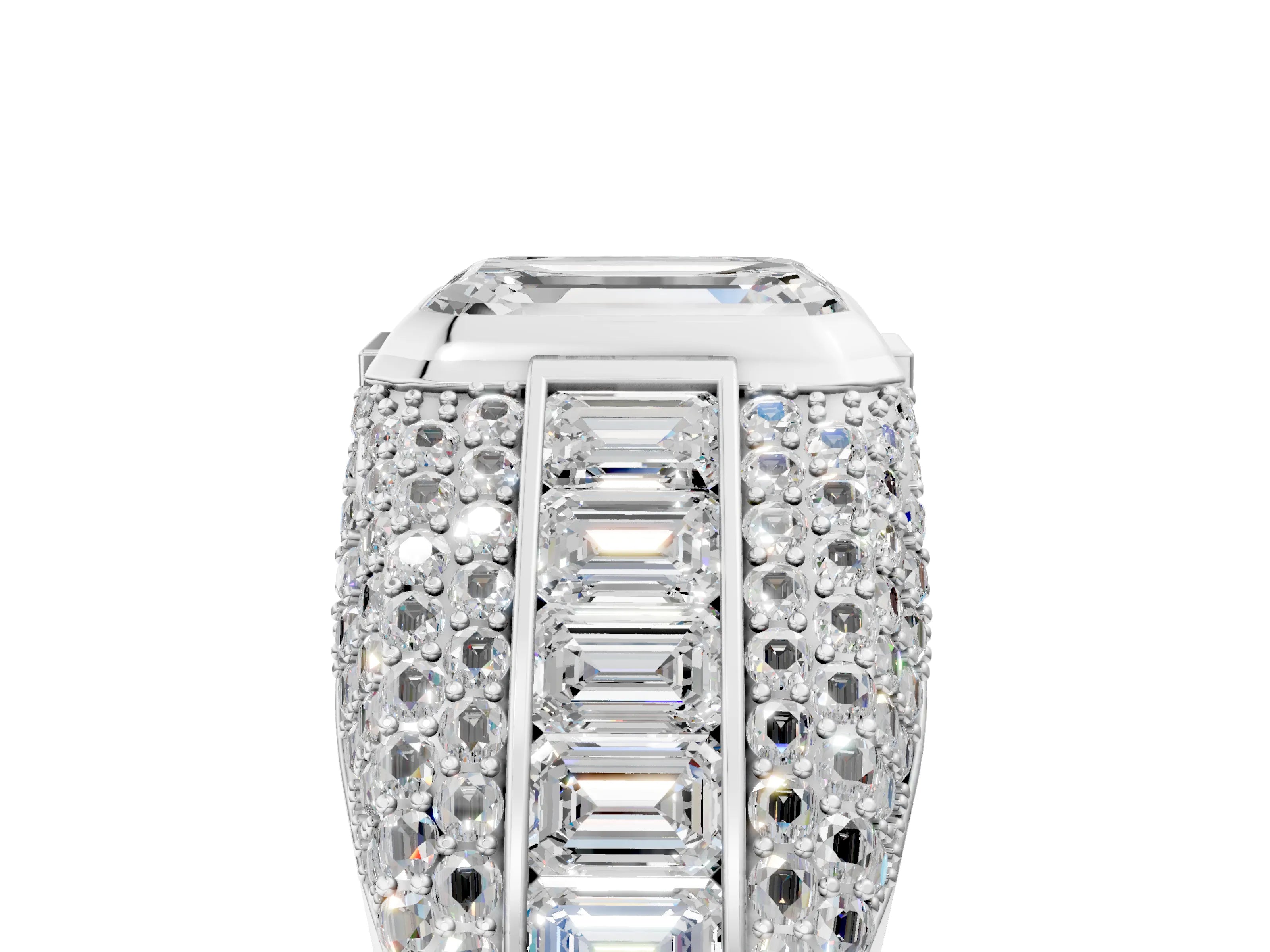 White gold Emerald Cut Diamond Mens Ring with Side Stones_29