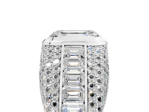 White gold Emerald Cut Diamond Mens Ring with Side Stones_29