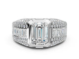 White gold Emerald Cut Diamond Mens Ring with Side Stones_36