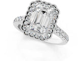 White gold Emerald Cut Diamond Milgrain Floral Halo Engagement Ring with Pavé Band_22
