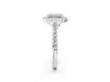 White gold Emerald Cut Diamond Milgrain Floral Halo Engagement Ring with Pavé Band_23