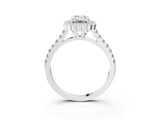 White gold Emerald Cut Diamond Milgrain Floral Halo Engagement Ring with Pavé Band_24