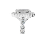 White gold Emerald Cut Diamond Milgrain Floral Halo Engagement Ring with Pavé Band_26