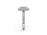 White gold Emerald Cut Diamond Milgrain Halo Engagement Ring with Round Pavé Band and Prong Setting_14