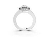 White gold Emerald Cut Diamond Milgrain Halo Engagement Ring with Round Pavé Band and Prong Setting_15