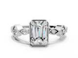 White gold Emerald Cut Diamond Milgrain Marquise Band with Prong Setting_5