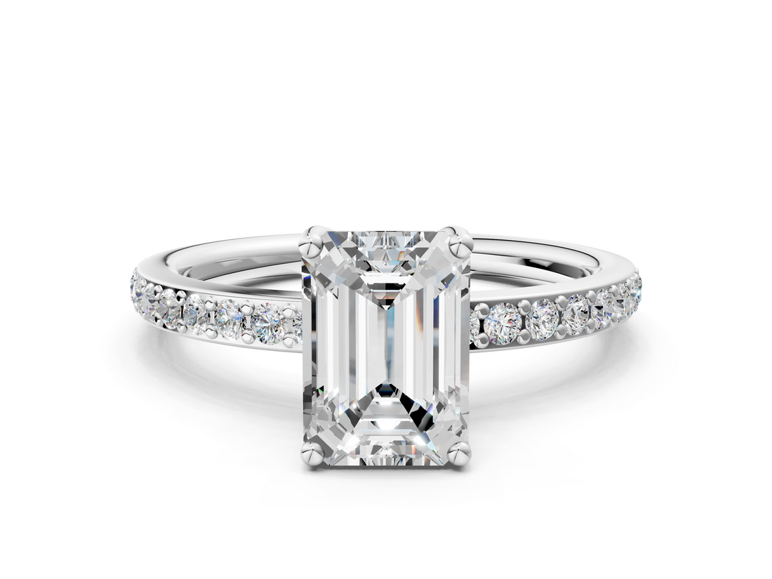 White gold Emerald Cut Diamond Pavé Band Ring with Four-Prong Setting_55