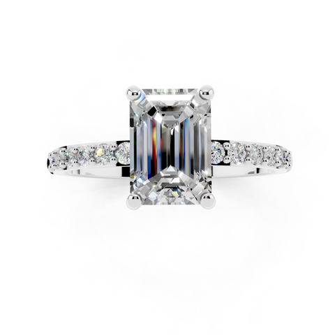 White gold Emerald Cut Diamond Pavé Band Solitaire Ring with Four-Prong Setting_10