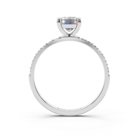 White gold Emerald Cut Diamond Pavé Band Solitaire Ring with Four-Prong Setting_11