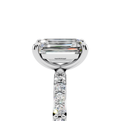 White gold Emerald Cut Diamond Pavé Band Solitaire Ring with Four-Prong Setting_13