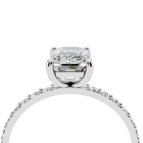 White gold Emerald Cut Diamond Pavé Band Solitaire Ring with Four-Prong Setting_14
