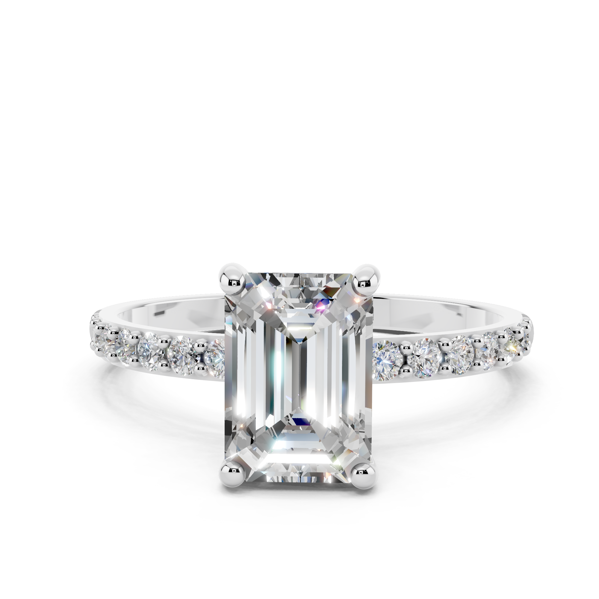 White gold Emerald Cut Diamond Pavé Band Solitaire Ring with Four-Prong Setting_37
