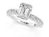 White gold Emerald Cut Diamond Pavé Band Solitaire Ring with Prong Setting_1